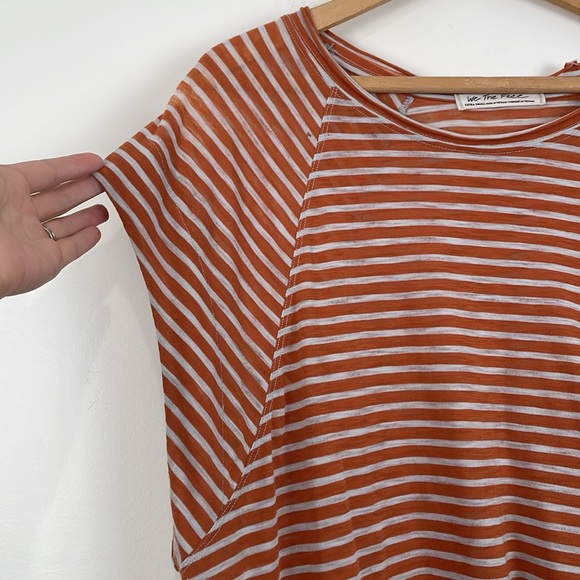 We The Free Women’s Burnout Tee XS Orange White Stripe Wide Neck Boho - Picture 2 of 7